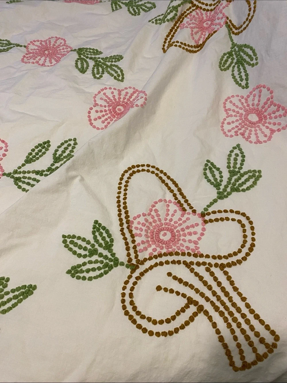 Vintage embroidered bed cover,  see pictures for flaws.  It’s gorgeous